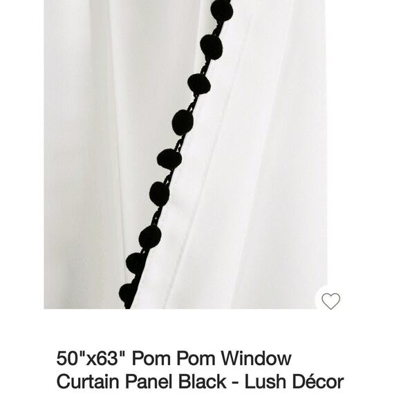 Lush Decor Pom Pom 50" x 63" Rod Pocket Window Curtain, 1 Panel in Black/White - Picture 4 of 7